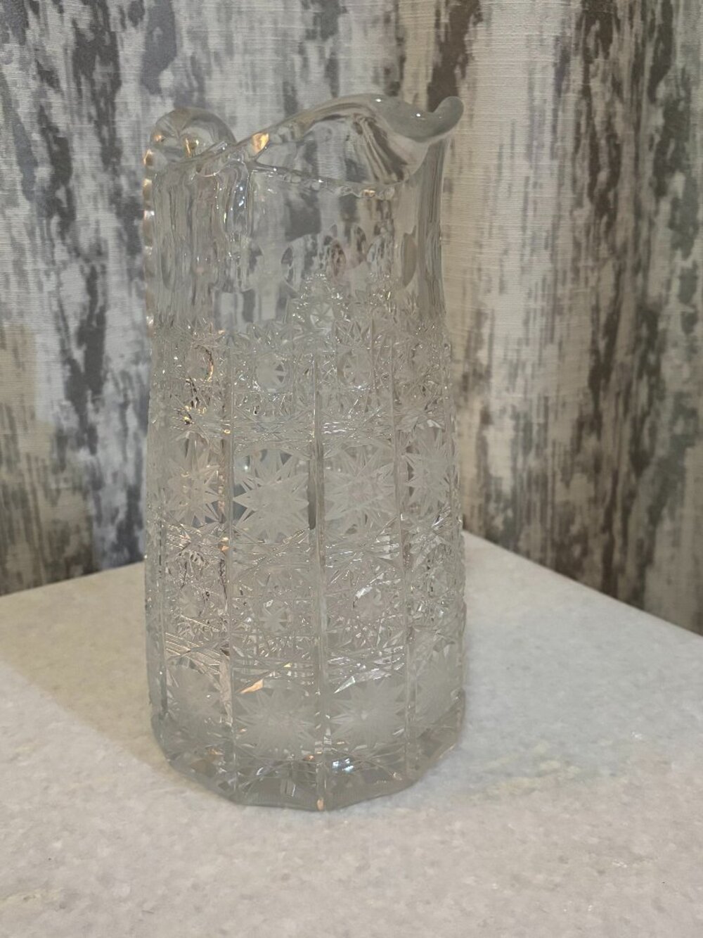 Vintage Bohemia Crystal Pitcher - Hand Cut Pinwheel Pattern - Prague 1990s